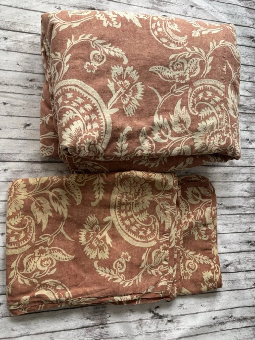 Pottery Barn Alessandra Duvet Cover Terra‎ Cotta Orange Ivory Full Queen 2 Shams